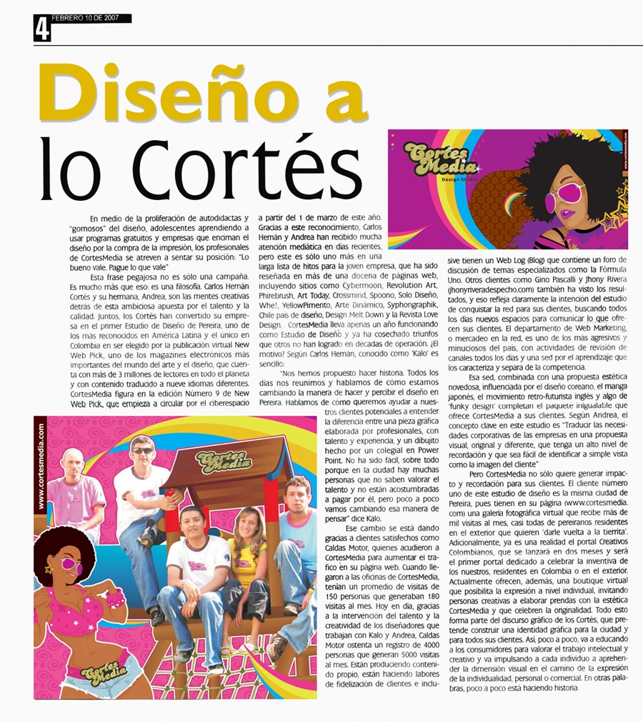 Carlos Cortés en el Periódico La Tarde
