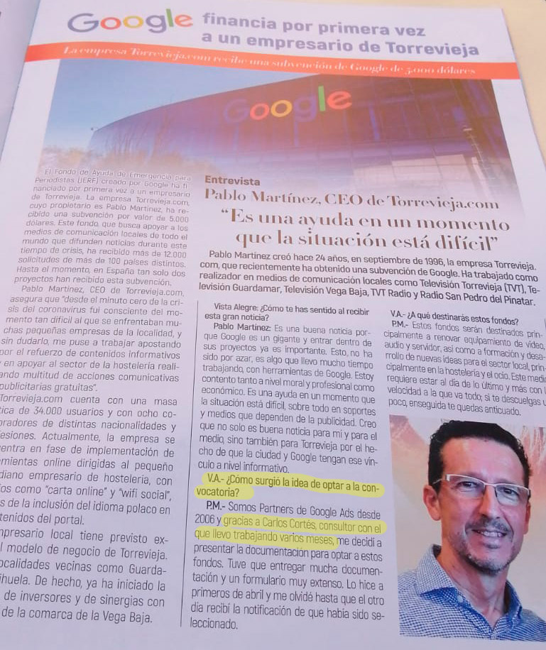 En Consultoría con Carlos Cortés empresario español obtiene fondos de Google
