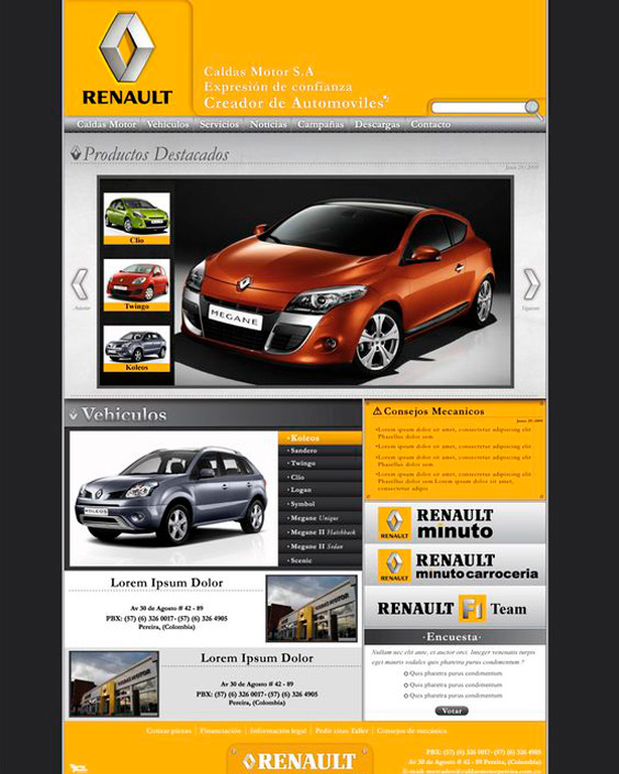 diseño del website de Renault Caldas Motor 