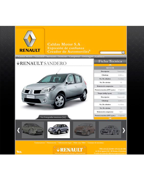 diseño del website de Renault Caldas Motor Pereira