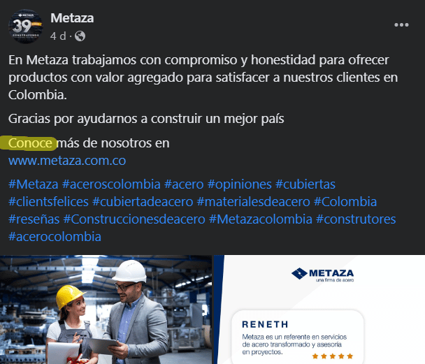 Metaza SA tustea en Facebook
