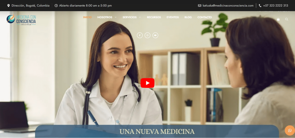 Diseño de página web para Medicina con Consciencia. Carlos Cortés Agencia, especializada en el diseño y desarrollo de websites en Pereira.