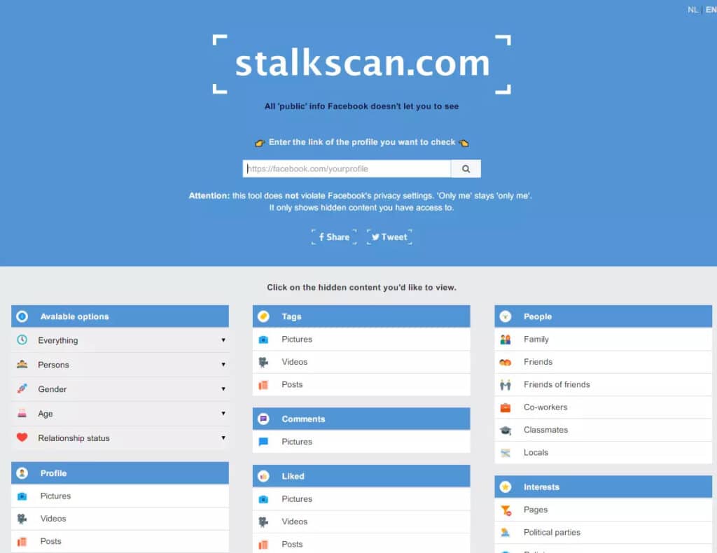 Stalkscan, aplicación para stalkear Facebook